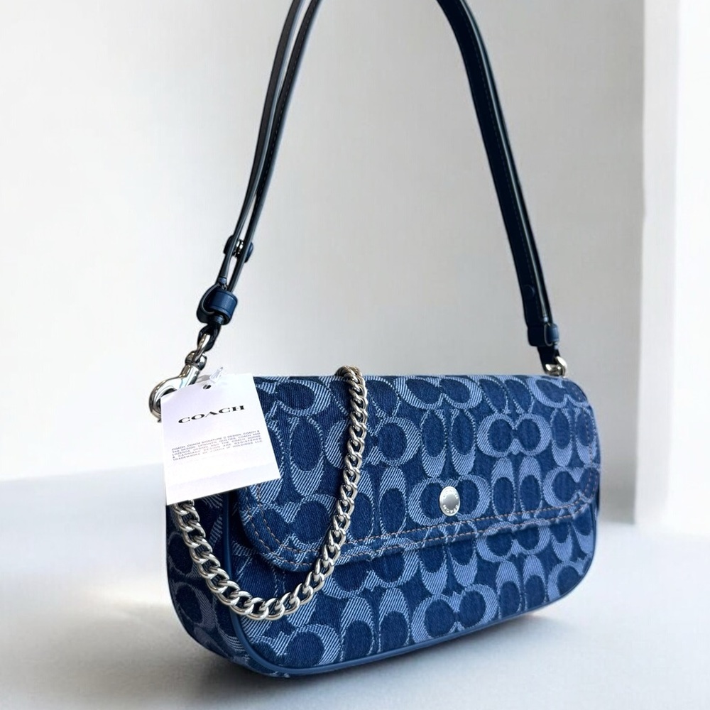 COACH Brook Flap Chain Bag In Signature Denim Crossbody Bag CAT60 - Picture 6 of 13